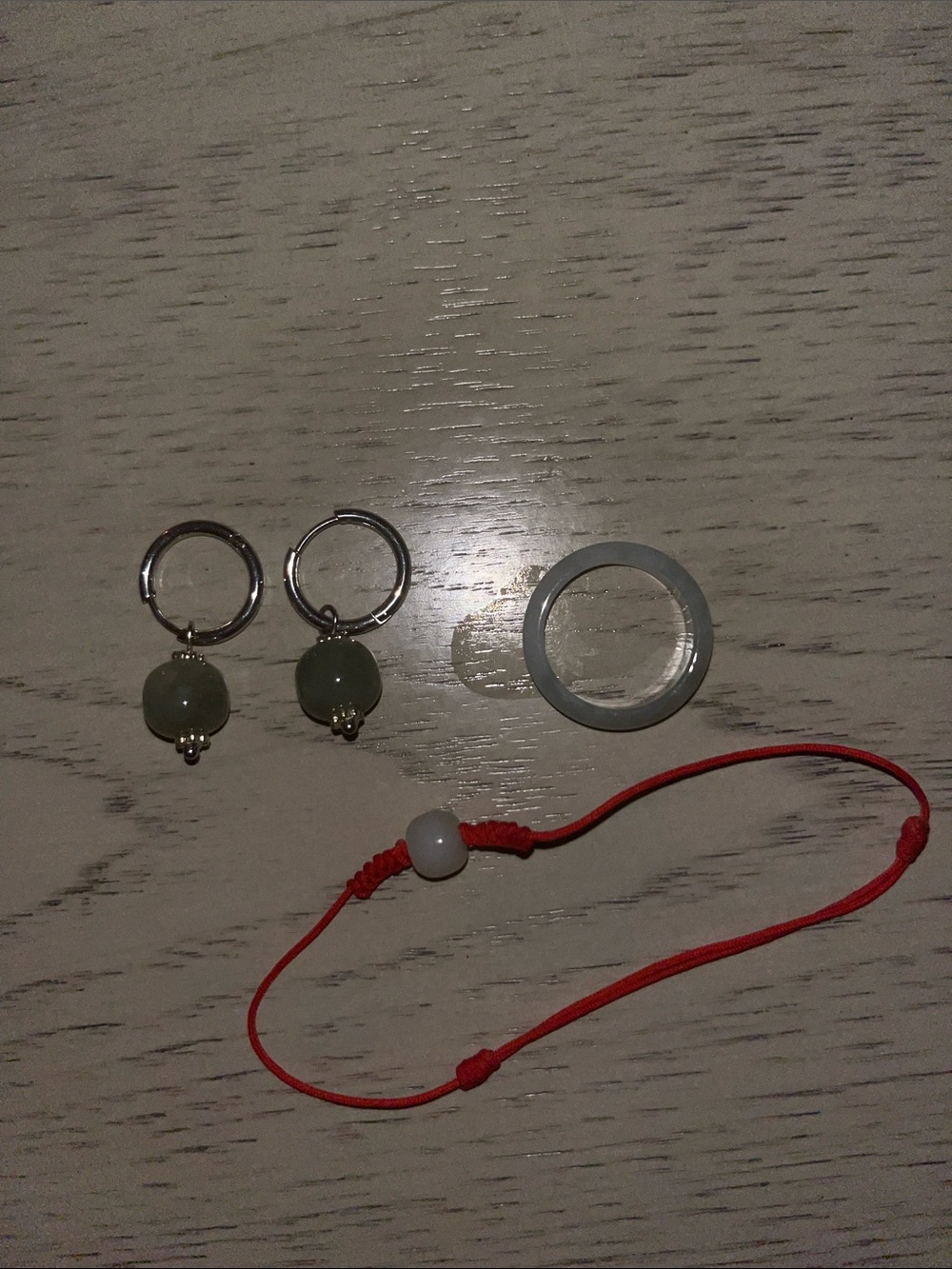 Real Green jade earrings and ring and ankle bracelet set